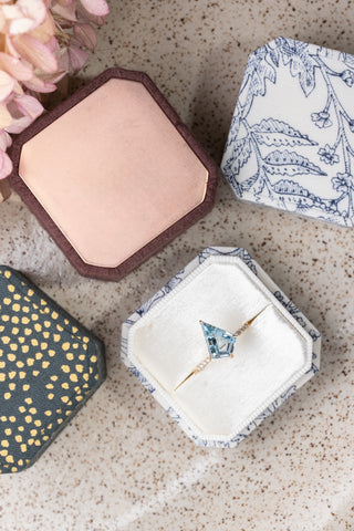 1.83 Carat Kite Aquamarine and Diamond Engagement Ring, Lulu Setting, 14k Yellow Gold