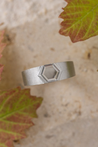 Clear Hexagon Diamond Wedding Band, Cygnus Setting, Platinum