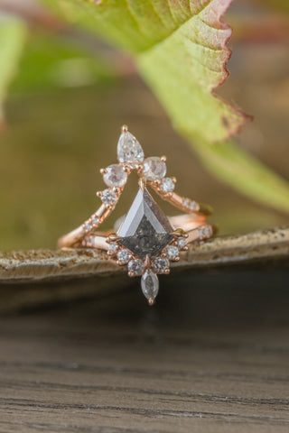 1.91 Carat Black Kite Diamond Engagement Ring, Ombre Flora Setting, 14k Rose Gold