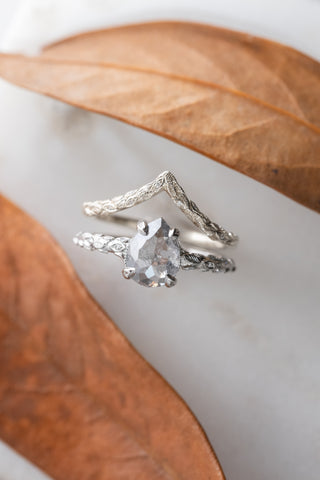 salt and pepper pear diamond ring