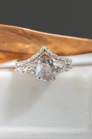 1.84 Carat Salt and Pepper Pear Diamond Engagement Ring, Pixie Setting, Platinum