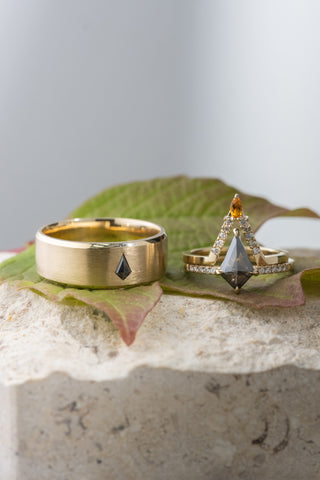 White Diamond and Citrine Wedding Band, Deep Contour Robin Setting, 14K Yellow Gold