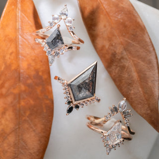 1.91 Carat Black Kite Diamond Engagement Ring, Ombre Flora Setting, 14k Rose Gold