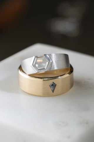 Clear Hexagon Diamond Wedding Band, Cygnus Setting, Platinum