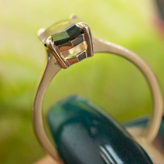 1.97 Carat Teal Hexagon Sapphire Engagement Ring, Lark Setting, 14K Yellow Gold