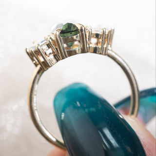 2.43 Carat Teal Oval Sapphire and Diamond Engagement Ring, Monarch Setting, 14K Yellow Gold