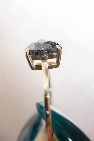 2.36 Carat Black Speckled Oval Diamond Engagement Ring, Lark Setting, 14K Yellow Gold