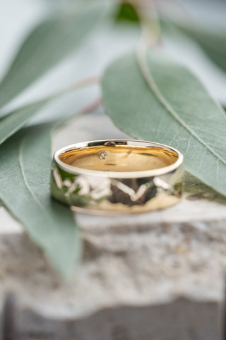 7mm Mountain Mens Wedding Ring with Hidden Diamond, 14k Yellow Gold