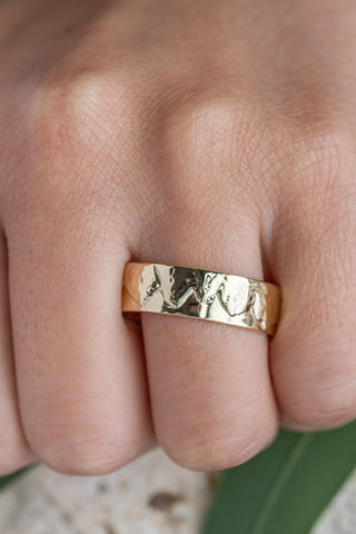 7mm Mountain Mens Wedding Ring with Hidden Diamond, 14k Yellow Gold