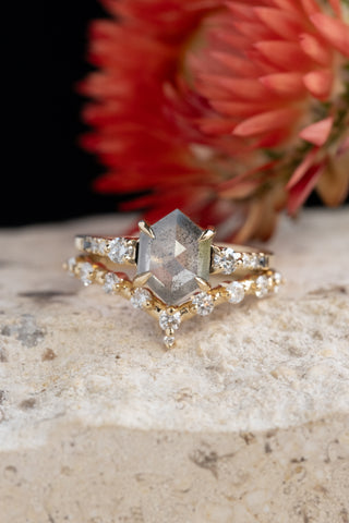 salt and pepper hexagon diamond ring