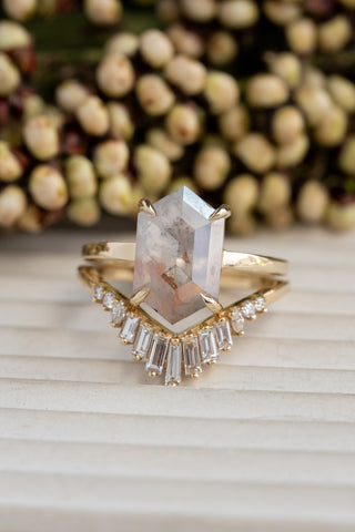 salt and pepper hexagon diamond ring