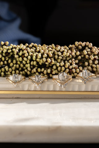 3.48 Carat Salt and Pepper Octagon Diamond Engagement Ring, Betty Setting, 14K Yellow Gold