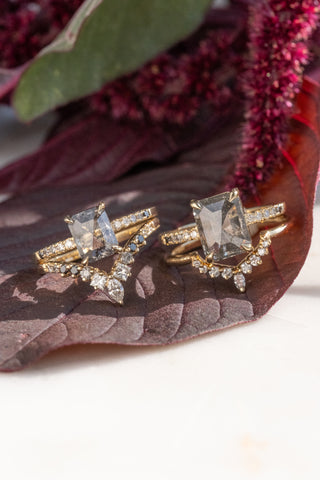 salt and pepper emerald diamond rings