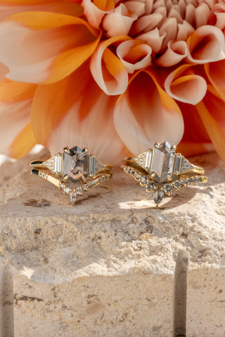 salt and pepper hexagon diamond rings