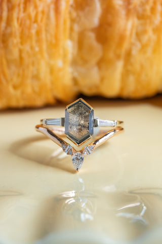 salt and pepper hexagon diamond ring