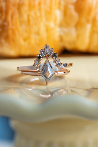 Baguette Diamond Wedding Band, Small Ombre Wren Setting, 14K Rose Gold