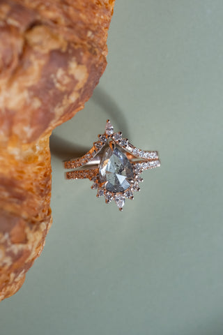 salt and pepper pear diamond ring