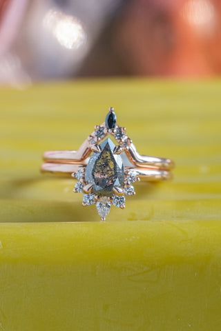 salt and pepper pear diamond ring