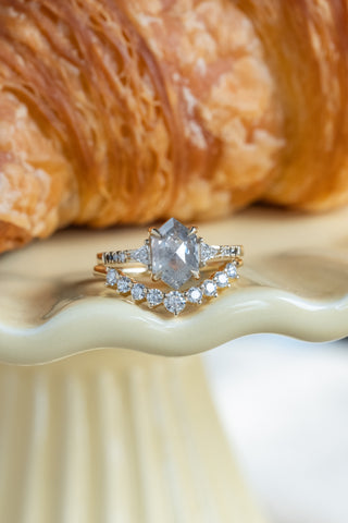 salt and pepper hexagon diamond ring