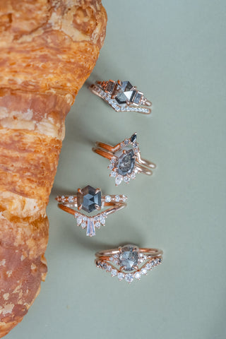 Marquise Diamond Wedding Band, Ombre Freya Setting, 14K Rose Gold