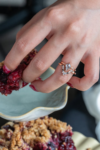 Baguette Diamond Wedding Band, Small Ombre Wren Setting, 14K Rose Gold