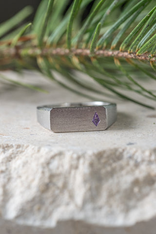 Purple Kite Sapphire Men's Signet Style Wedding Ring, Matte