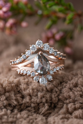 salt and pepper pear diamond ring