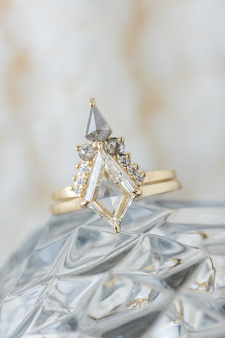 Salt and Pepper Rose Cut Kite Diamond Wedding Band, Cassiopeia Setting, 14K Yellow Gold