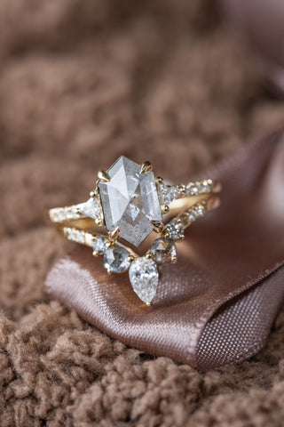 salt and pepper hexagon diamond ring