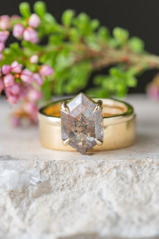 salt and pepper hexagon diamond ring