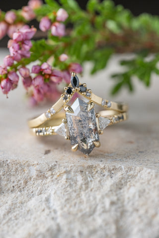 salt and pepper hexagon diamond ring