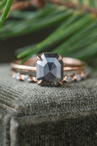 2.56 Carat Black Emerald Diamond Engagement Ring, Jane Setting, 14k Rose Gold