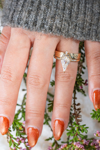 1.71 Carat Kite Moissanite Engagement Ring, Avaline Setting, 14K Yellow Gold