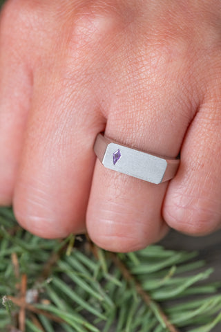 Purple Kite Sapphire Men's Signet Style Wedding Ring, Matte
