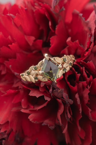 Custom Sapphire and Green Tourmaline Magnolia Engagement Ring