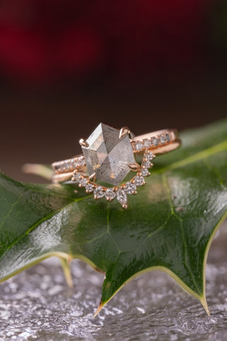salt and pepper hexagon diamond ring