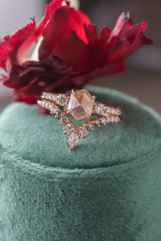 salt and pepper hexagon diamond ring