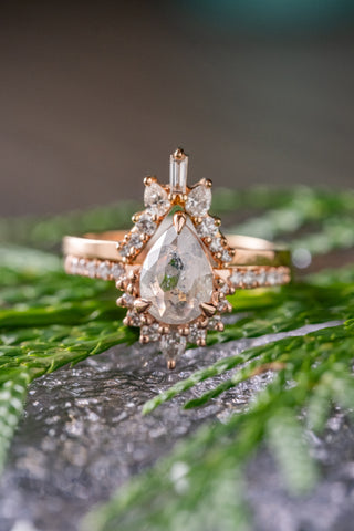 salt and pepper pear diamond ring