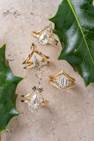 .98 Carat Salt and Pepper Kite Diamond Engagement Ring, Avaline Setting, 14K Yellow Gold