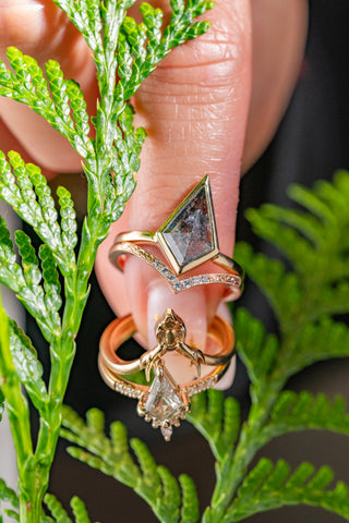 2.04 Carat Salt and Pepper Kite Diamond Engagement Ring, Bezel Jane Setting, 14K Yellow Gold