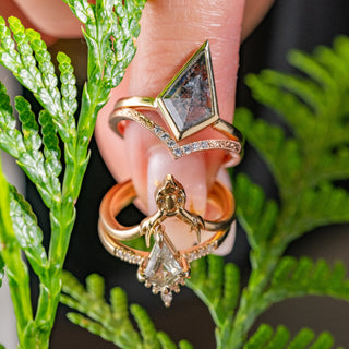 .98 Carat Salt and Pepper Kite Diamond Engagement Ring, Avaline Setting, 14K Yellow Gold