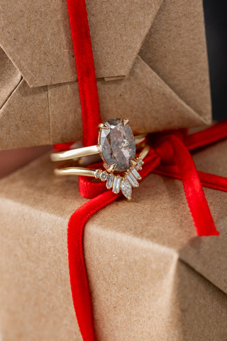 salt and pepper oval diamond ring