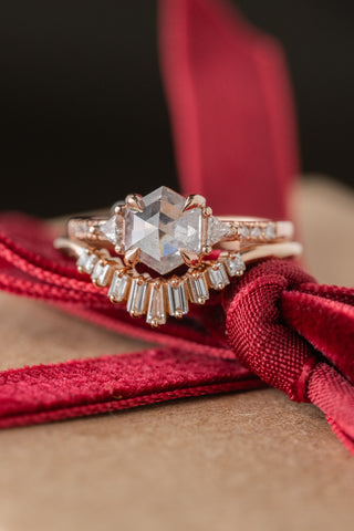 salt and pepper hexagon diamond ring