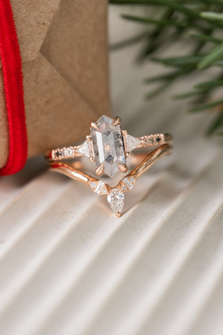 White Diamond V-Contour Wedding Band, Azalea Setting, 14K Rose Gold