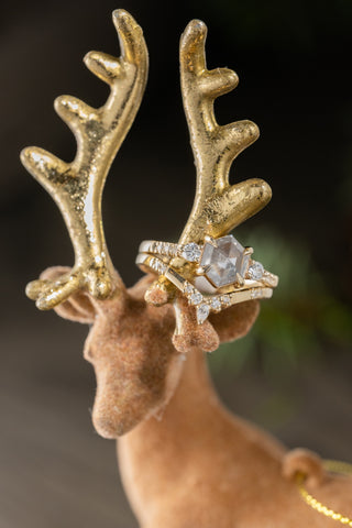 salt and pepper hexagon diamond ring