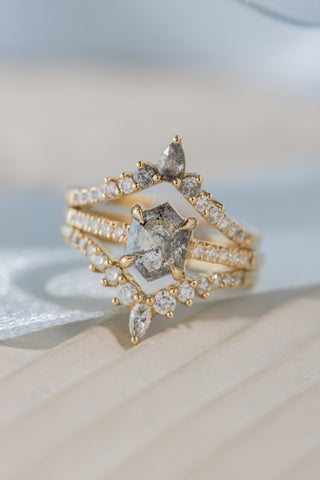 salt and pepper hexagon diamond ring