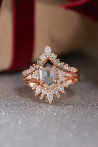 White Diamond Wedding Band, Ester Setting, 14k Rose Gold