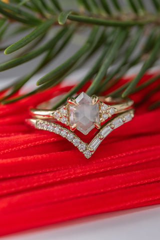 salt and pepper hexagon diamond ring