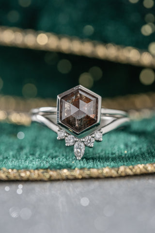 black hexagon diamond ring