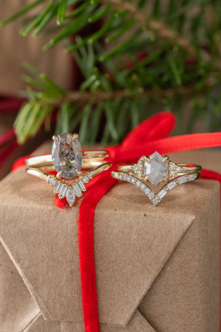 2.82 Carat Salt and Pepper Oval Diamond Engagement Ring, Lark Setting, 14K Yellow Gold